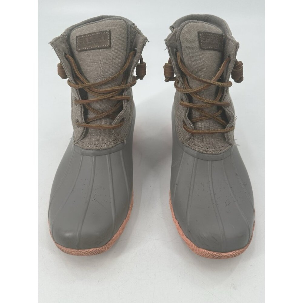 Sperry Duck Boots Gray Outdoor Waterproof Rubber Laces Zipper Women's 8M